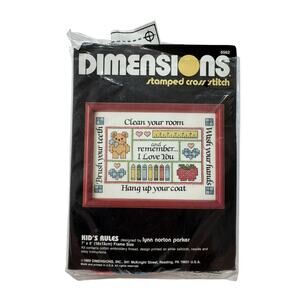 Vintage DIMENSIONS Kids Rules Stamped Cross Stitch Kit #6562 Opened *READ* 1989